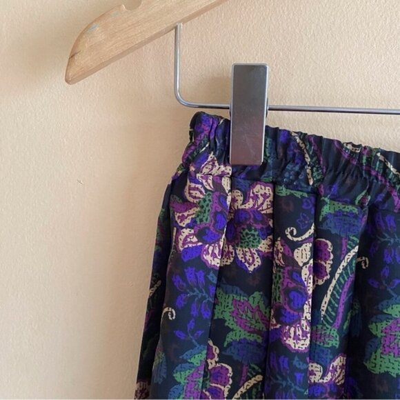 Vintage 80s Pleated Maxi Lightweight Skirt Floral Paisley Elastic Waist Coquette - Picture 5 of 9